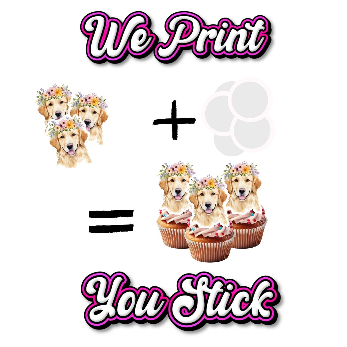 Golden Retriever Cupcake Toppers - We print, You stick.
