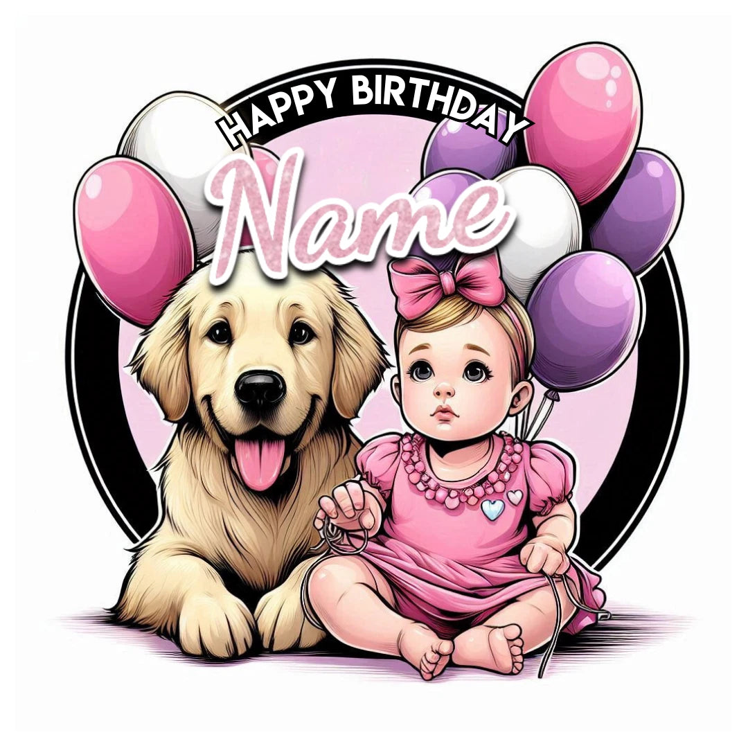Custom Baby & Golden Retriever Cake Topper