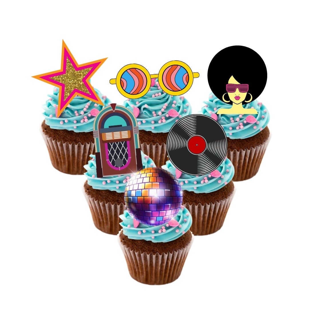 24x Disco Groovy Toppers - Retro 80s