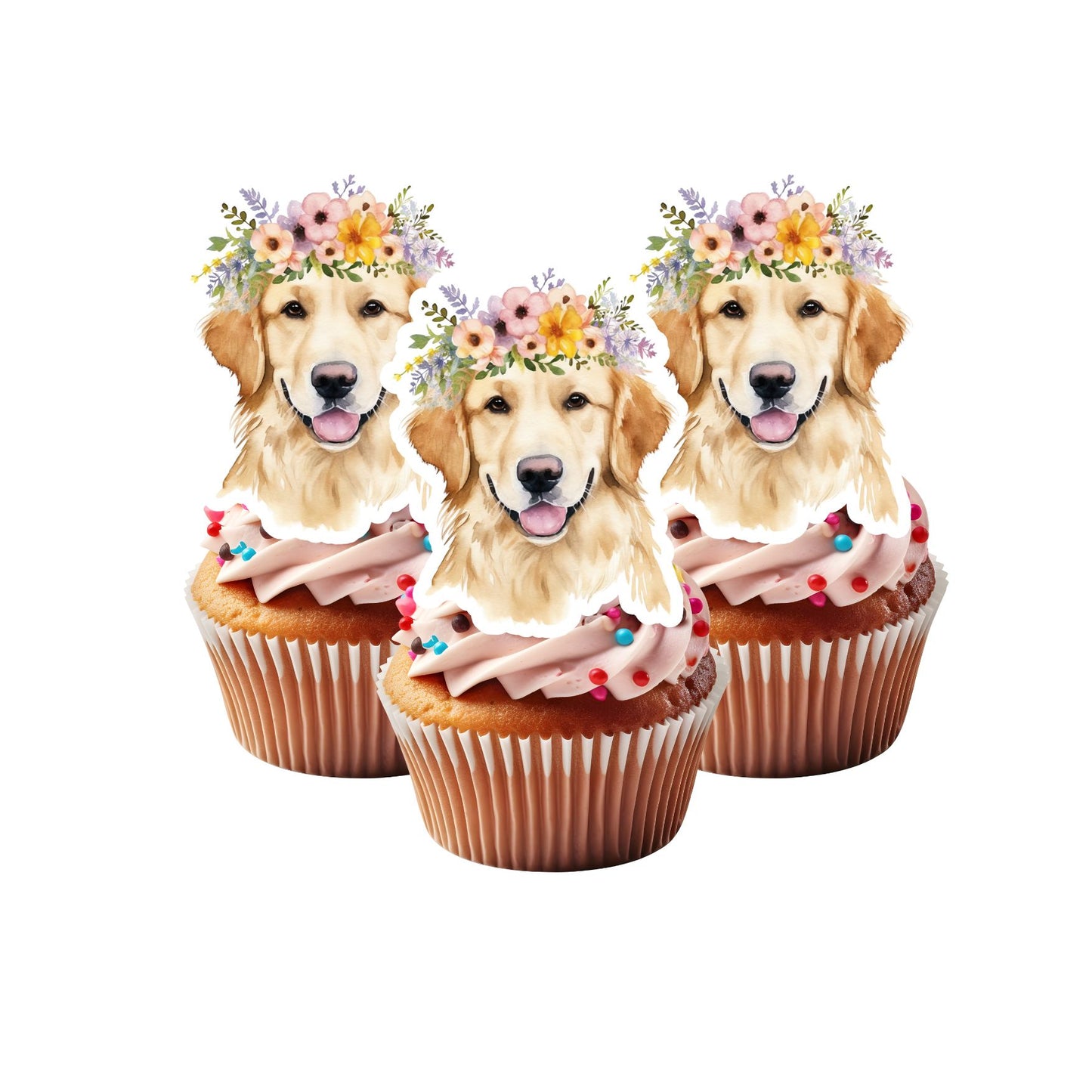 Golden Retriever Cupcake Toppers - We print, You stick.