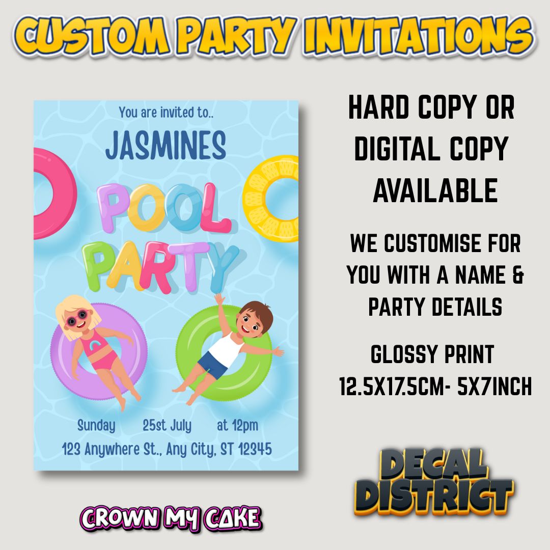 Pool Party Invitations - Digital Or Hard Copy