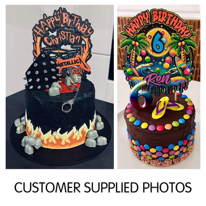 Tropical Glow Party Custom Cake Topper