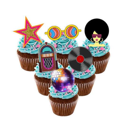 24x Disco Groovy Toppers - Retro 80s