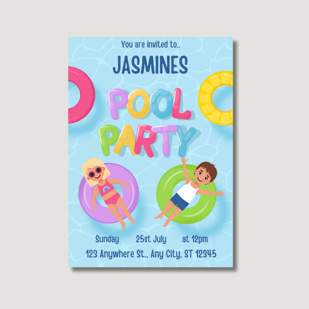 Pool Party Invitations - Digital Or Hard Copy
