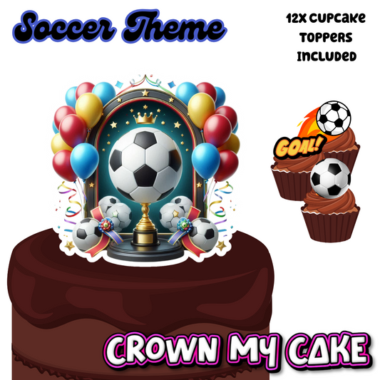 Soccer  Champion Themed Cake Topper & 12x Cupcake Picks